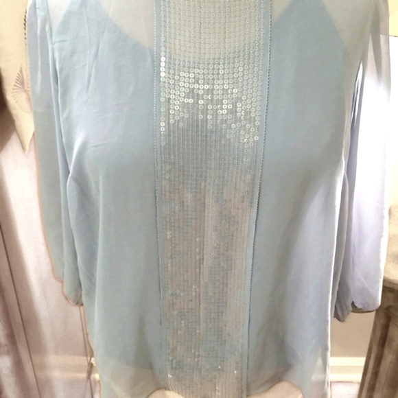 TALBOTS 2 piece blue blouse with sequin accents with a spaghetti strap camisole - Picture 2 of 12